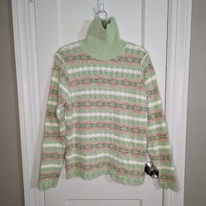 Fashion Bug | Fair Isle Mint Green Turtleneck Sweater Size Large